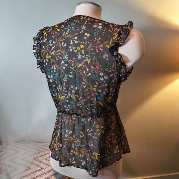 ZARA DARK PRINTED FLORAL TOP BLOUSE - Picture 5 of 7